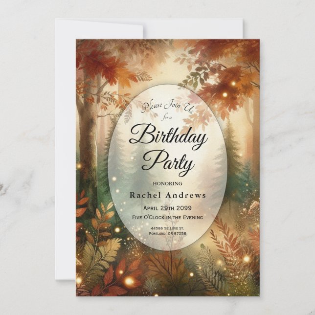 Autumn Glow in the Enchanted Forest Birthday Invitation (Front)