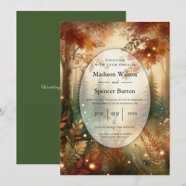 Autumn Glow in the Enchanted Forest Wedding Invitation (Front/Back)