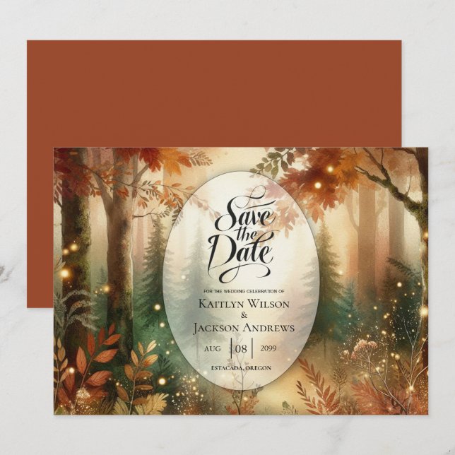 Autumn Glow in the Enchanted Forest Wedding Save The Date (Front/Back)