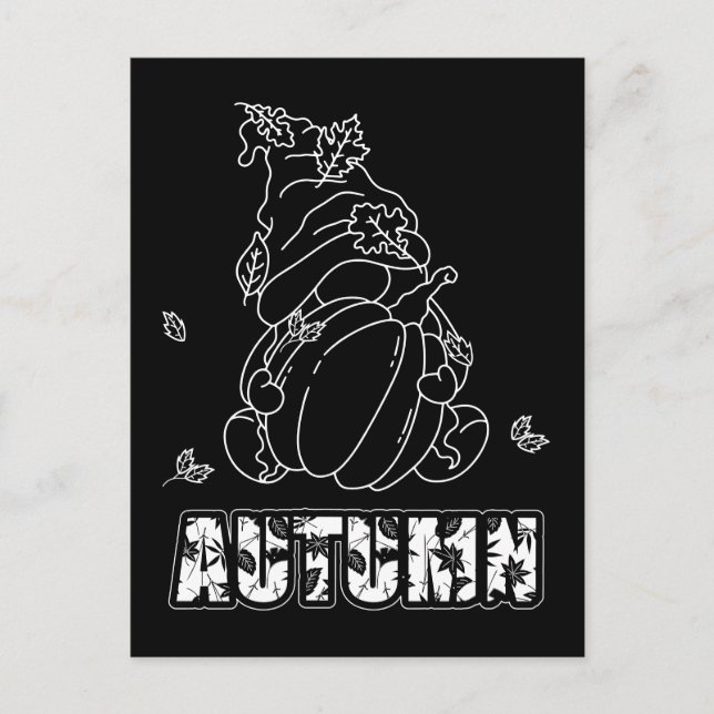 Autumn Gnome Black Background Coloring Activity Postcard (Front)