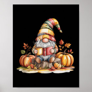 Autumn Gnome Reading Book With Pumpkins Fall Tank Poster