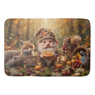 Autumn Gnome with Animals and Pie Thanksgiving Bath Mat