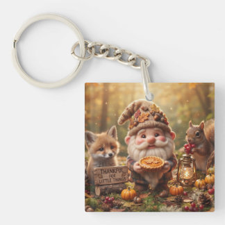 Autumn Gnome with Animals and Pie Thanksgiving Keychain