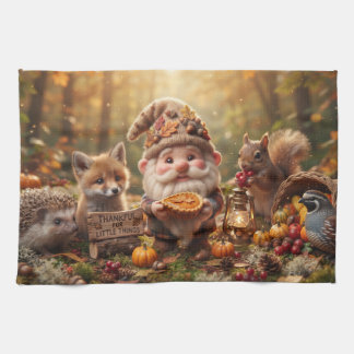 Autumn Gnome with Animals and Pie Thanksgiving Kitchen Towel