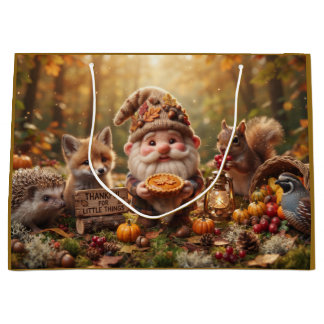Autumn Gnome with Animals and Pie Thanksgiving Large Gift Bag