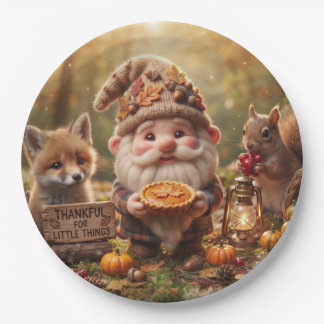Autumn Gnome with Animals and Pie Thanksgiving Paper Plates