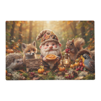 Autumn Gnome with Animals and Pie Thanksgiving Placemat