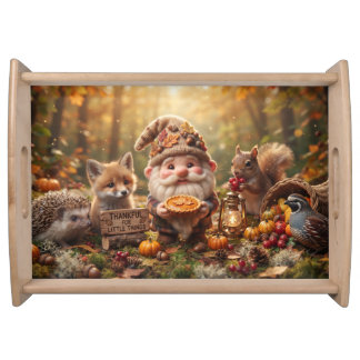 Autumn Gnome with Animals and Pie Thanksgiving Serving Tray