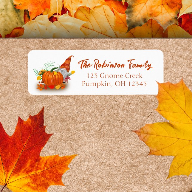 Autumn Gnome With Pumpkin  Label (Friendly Greetings: Autumn Gnome Address Label, Whimsy for Your Fall Correspondence!)