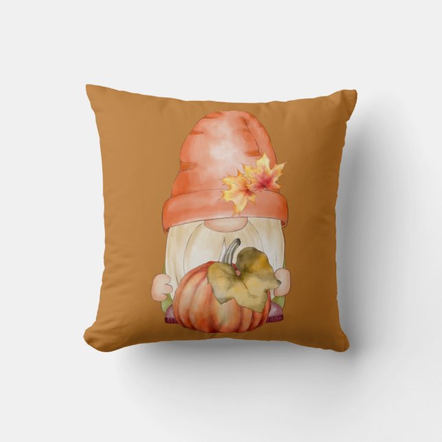Autumn Gnome With Pumpkin  Throw Pillow (Front)