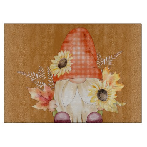 Autumn Gnome With Sunflowers Cutting Board