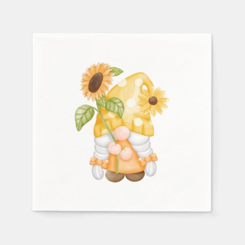 Autumn Gnome with Yellow Sunflowers Paper Plates Napkins