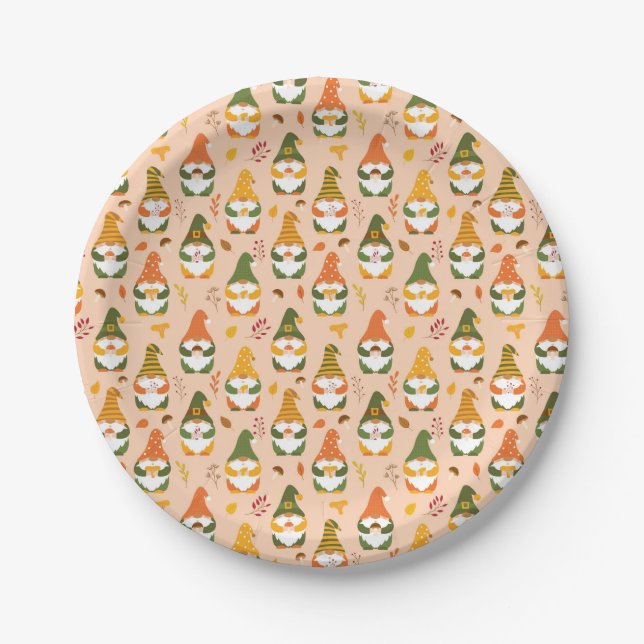 Autumn Gnomes in the Forest Pattern Paper Plates (Front)