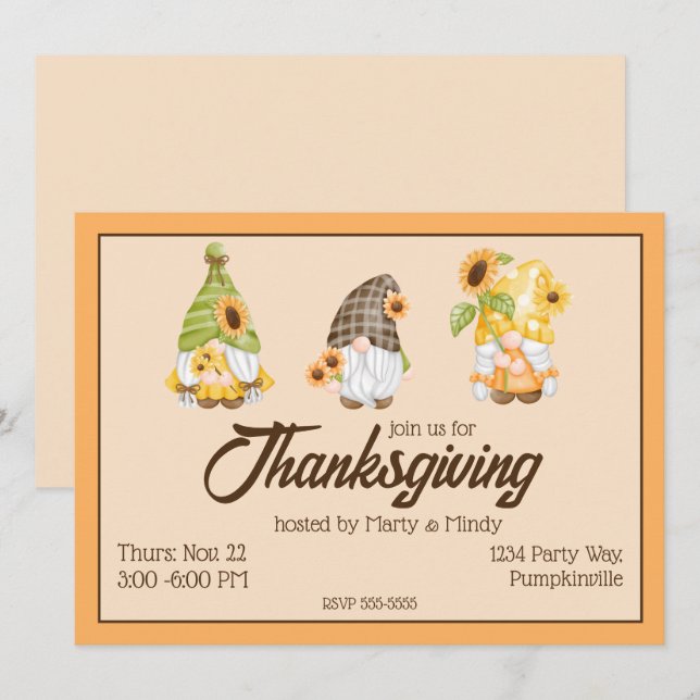 Autumn Gnomes Thanksgiving Invitation (Front/Back)