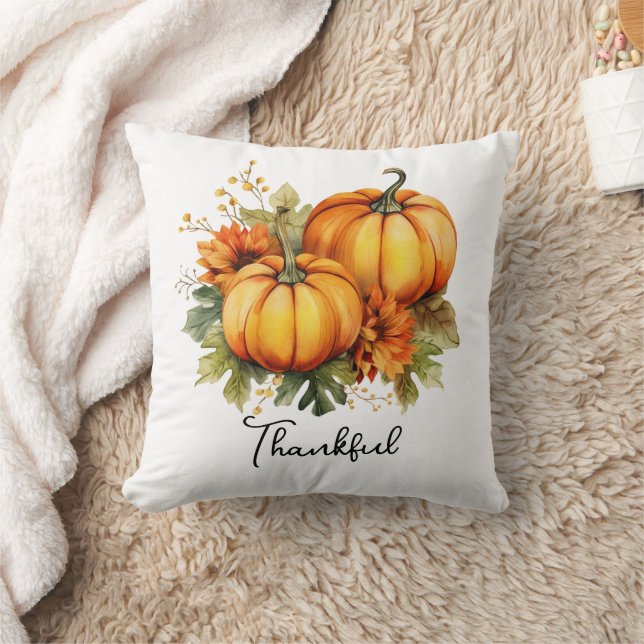 Autumn Gnomes with Pumpkins Cute Fall Thanksgiving Throw Pillow (Blanket)