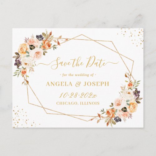 Autumn Gold Bohemian Floral Save the Date Postcard - Autumn Gold Bohemian Floral Save the Date Postcard