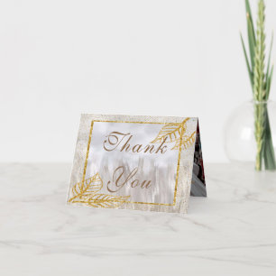 Autumn Gold Chestnut Leaves Wedding  Letterpress Thank You Card