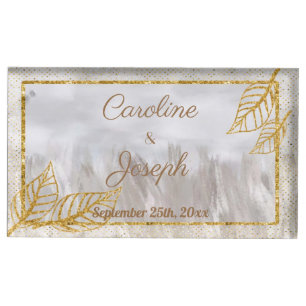 Autumn Gold Chestnut Leaves Wedding Place Card Holder