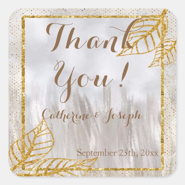 Autumn Gold Chestnut Leaves Wedding Thanks Square Sticker (Front)