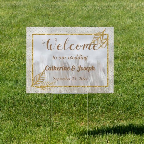 Autumn Gold Chestnut Leaves Wedding Welcome Sign