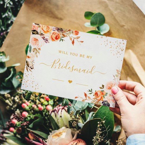 Autumn Gold Floral Be My Bridesmaid Proposal Invitation Postcard