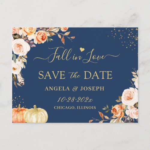 Autumn Gold Floral Evening Wedding Save the Date Postcard