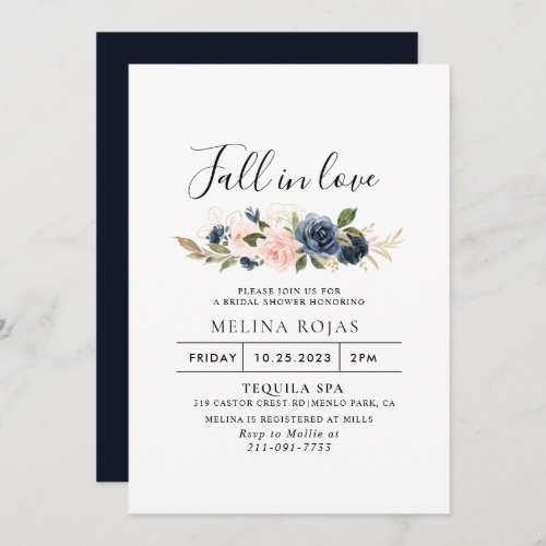 Autumn Gold Floral Fall in Love Bridal shower  Invitation