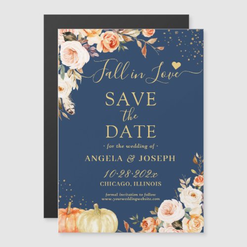 Autumn Gold Floral Pumpkin Save the Date Magnet - Fall in Love Autumn Gold Floral Pumpkin Save the Date Magnet Magnetic Card