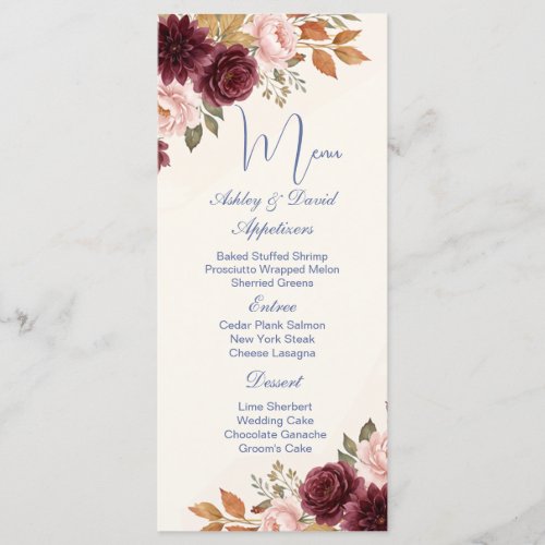 Autumn Gold Floral Wedding Menu