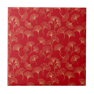 Autumn Gold Ginkgo in Red for Cozy Living Ceramic Tile