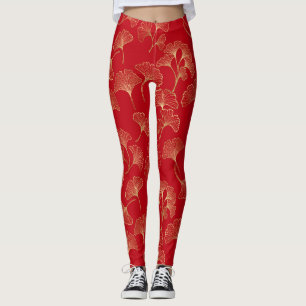 Autumn Gold Ginkgo in Red for Cozy Living Leggings