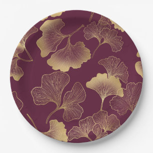 Autumn Gold Ginkgo Leaf Pattern Paper Plates
