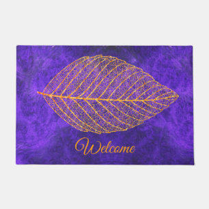 Autumn Gold Leaf on Amethyst Purple Doormat