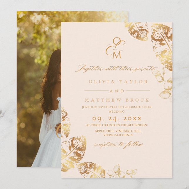 Autumn Gold Leafs | Botanical Wedding  Invitation (Front/Back)