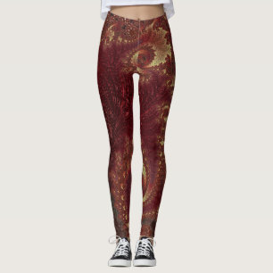 Autumn Gold Leafy Swirls Fractal Landscape Leggings