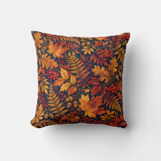 Autumn Gold Leaves Acorns and Rowan Berries Throw Pillow