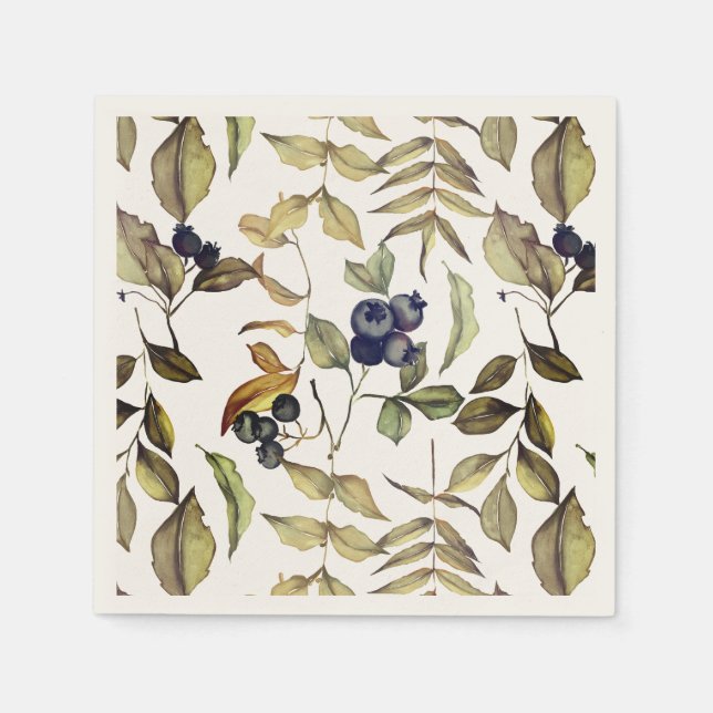 Autumn Gold Leaves & Blue Berries Napkins (Front)
