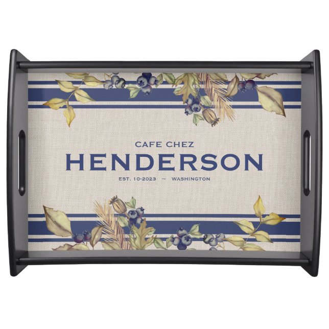 Autumn Gold Leaves & Blueberry Harvest Customized Serving Tray (Front)