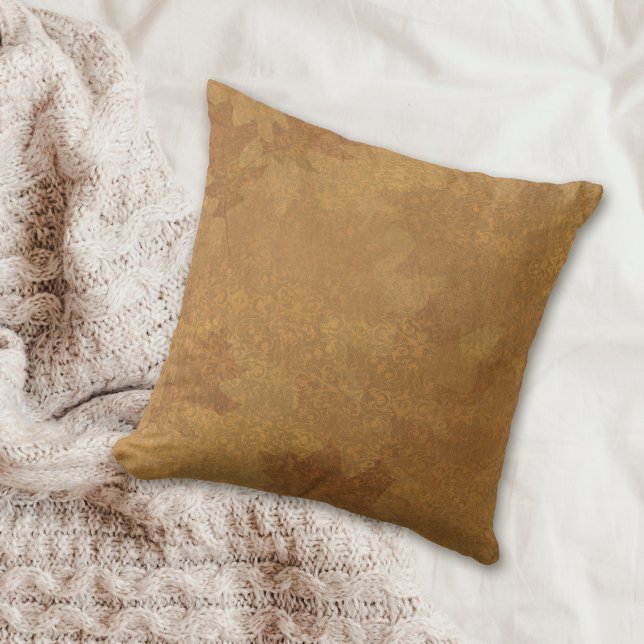 Autumn Gold Leaves Damask Throw Pillow (Creator Uploaded)