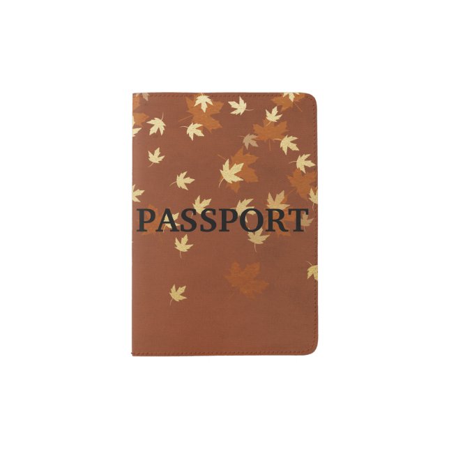 Autumn Gold Leaves Pattern Passport Holder (Front)