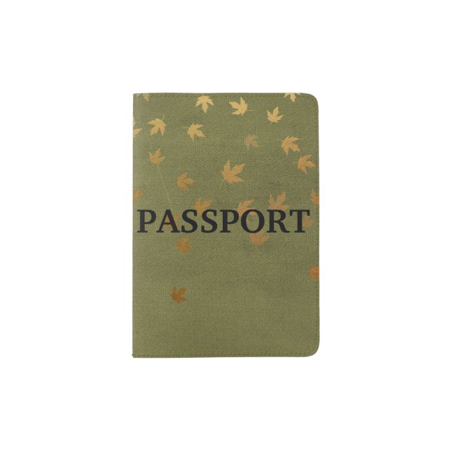 Autumn Gold Leaves Pattern Passport Holder (Front)