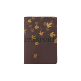 Autumn Gold Leaves Pattern Passport Holder