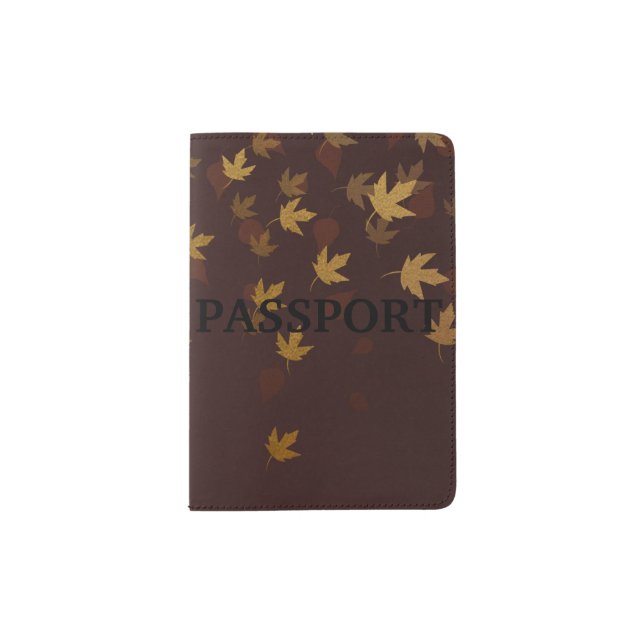 Autumn Gold Leaves Pattern Passport Holder (Front)