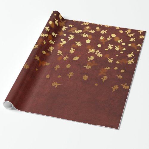 Autumn Gold Leaves Pattern Wrapping Paper