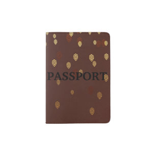 Autumn Gold Leaves/Pinecone Pattern Passport Holder