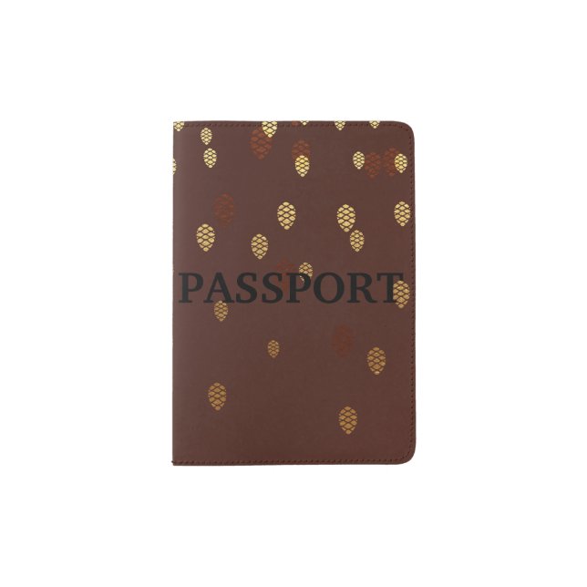 Autumn Gold Leaves/Pinecone Pattern Passport Holder (Front)