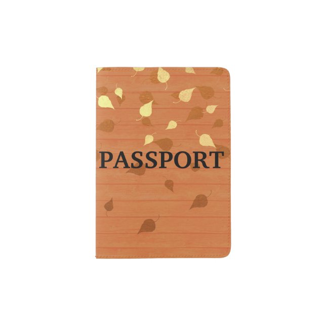 Autumn Gold Leaves/Pinecone Pattern Passport Holder (Front)