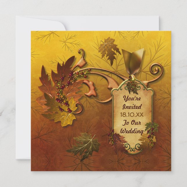 Autumn Gold Leaves Wedding Invitation (Front)