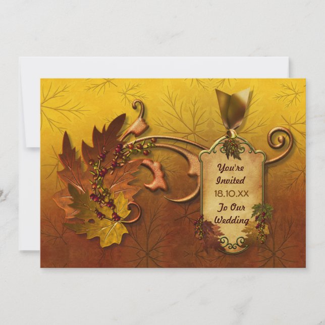Autumn Gold Leaves Wedding Invitation (Front)