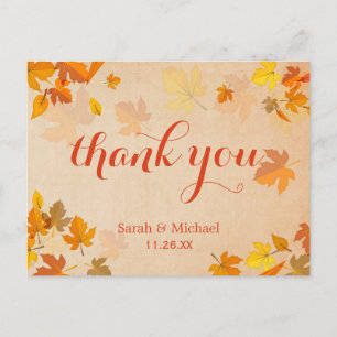 Autumn Gold Maple Leaves Thank You Postcard